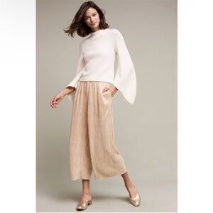 Anthropologie Elevenses Gilded Pleated Wide Leg Culotte Pants